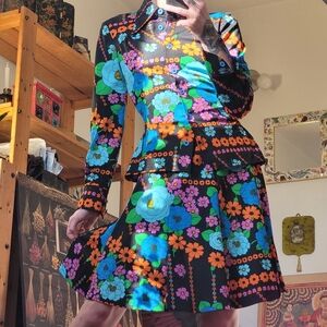 Diolen Loft Vintage Floral Print 70s 2 Piece Skirt Set - Size S